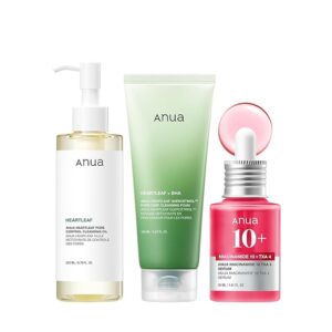 Anua 3-Step Glass Skin Beginner Set, Double Cleansing with Facial Serum, Oil Cleanser & Face Wash with Heartleaf