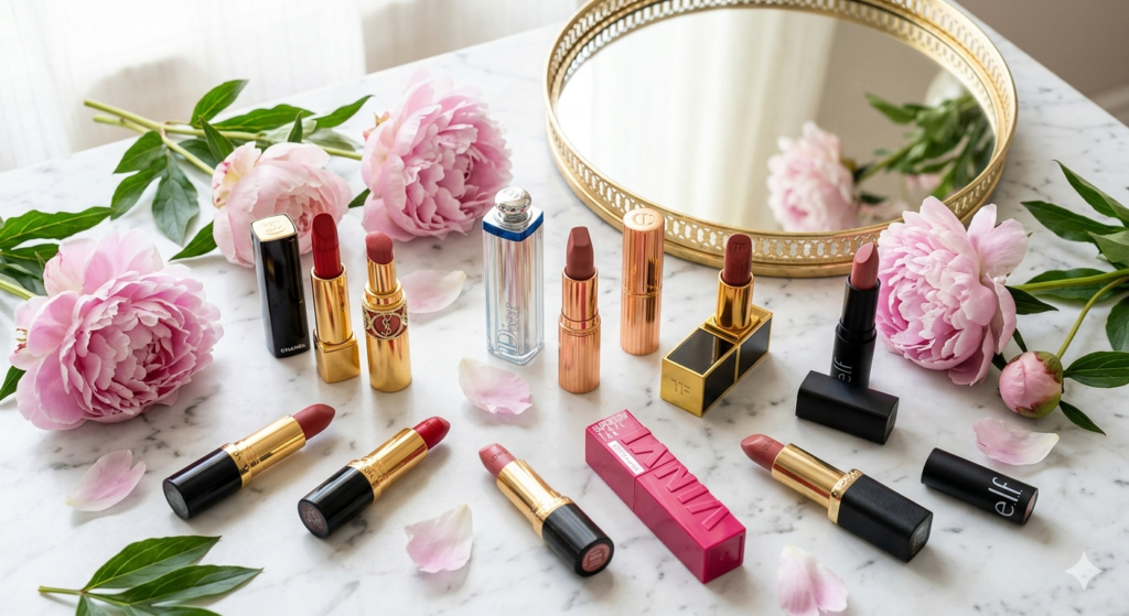 The best lipsticks of 2026 collection featuring luxury gold tubes and vibrant shades.