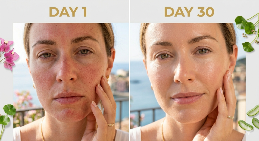Visible skin barrier improvement using the best sunscreen for sensitive skin over 30 days.