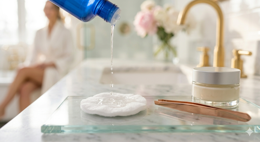 The correct way to apply Tend Skin solution using a cotton pad for targeted treatment.