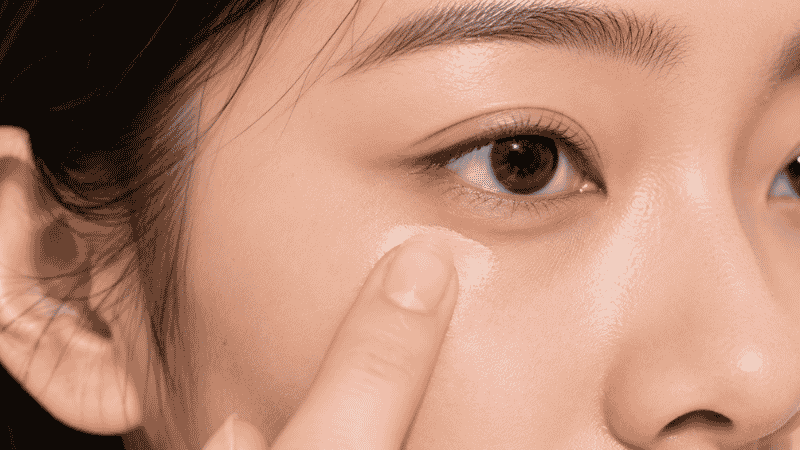 Ring finger tapping concealer gently under the eye in a dabbing motion