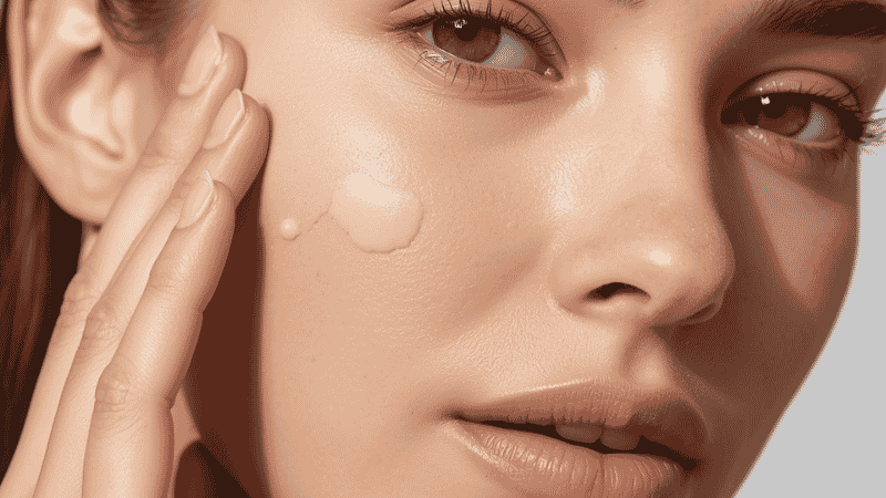 Oil-free gel sunscreen being applied to face leaving a matte non-greasy finish on oily skin