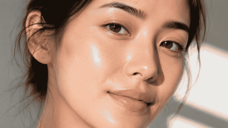 Woman wearing tinted moisturizer showing a fresh natural no-makeup makeup skin finish with visible skin texture