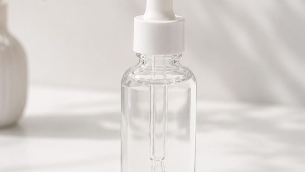 Clear niacinamide serum dropper bottle showing the versatile ingredient that works for both morning and night skincare routines