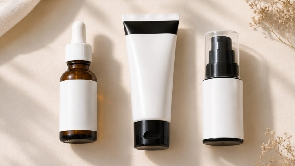 Three affordable drugstore retinol products under 20 dollars arranged on a soft background for beginners