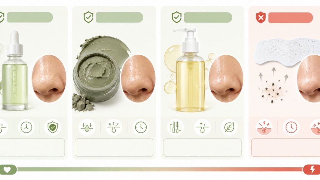 Comparison of salicylic acid, clay mask, cleansing oil and pore strips for nose blackheads