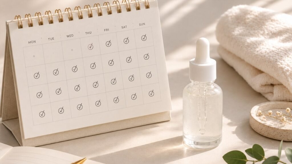 A simple calendar or timeline visual showing the 8 to 12 week realistic timeline for niacinamide to fade dark spots