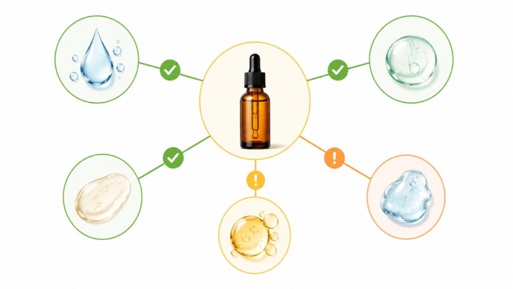 Compatibility chart showing how vitamin C pairs with common skincare ingredients